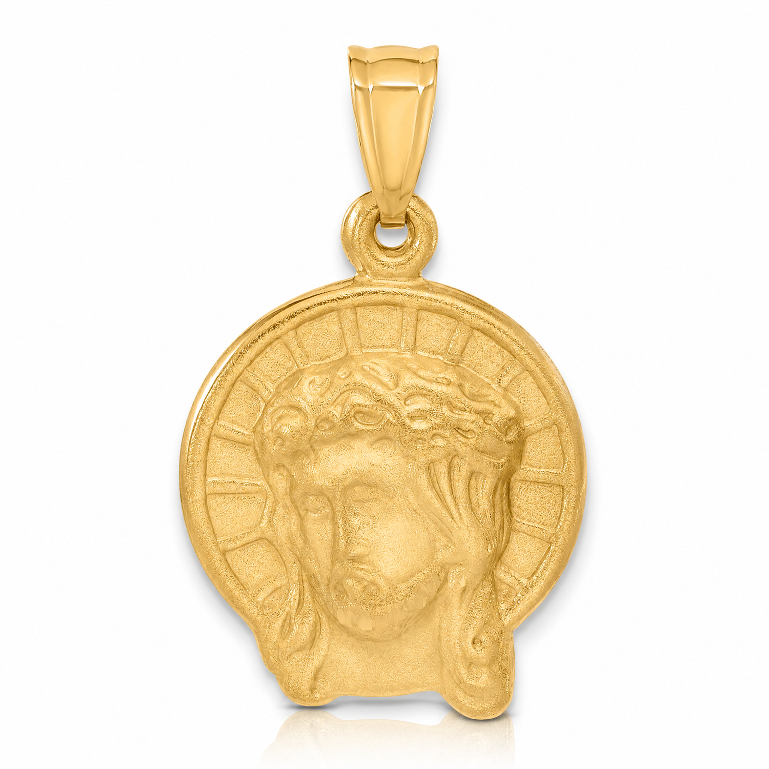 14K Satin Jesus Medal Pendant - Lifestyle View