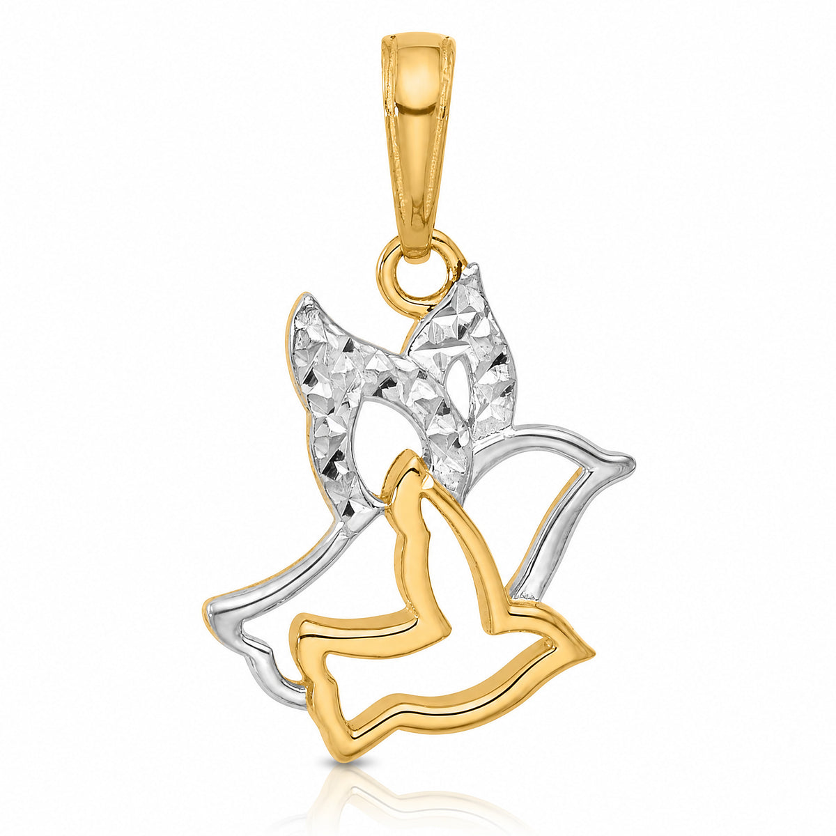14K with White Rhodium D/C Doves Pendant - Lifestyle View