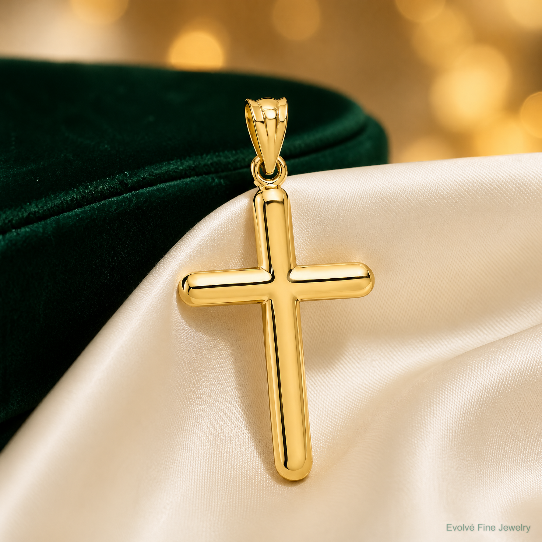 14k Polished Cross Pendant - Lifestyle View