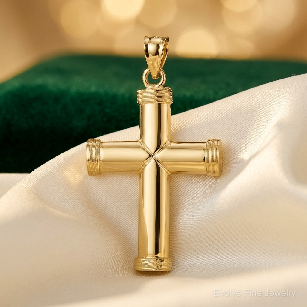 14k Polished Latin Cross Pendant - Lifestyle View