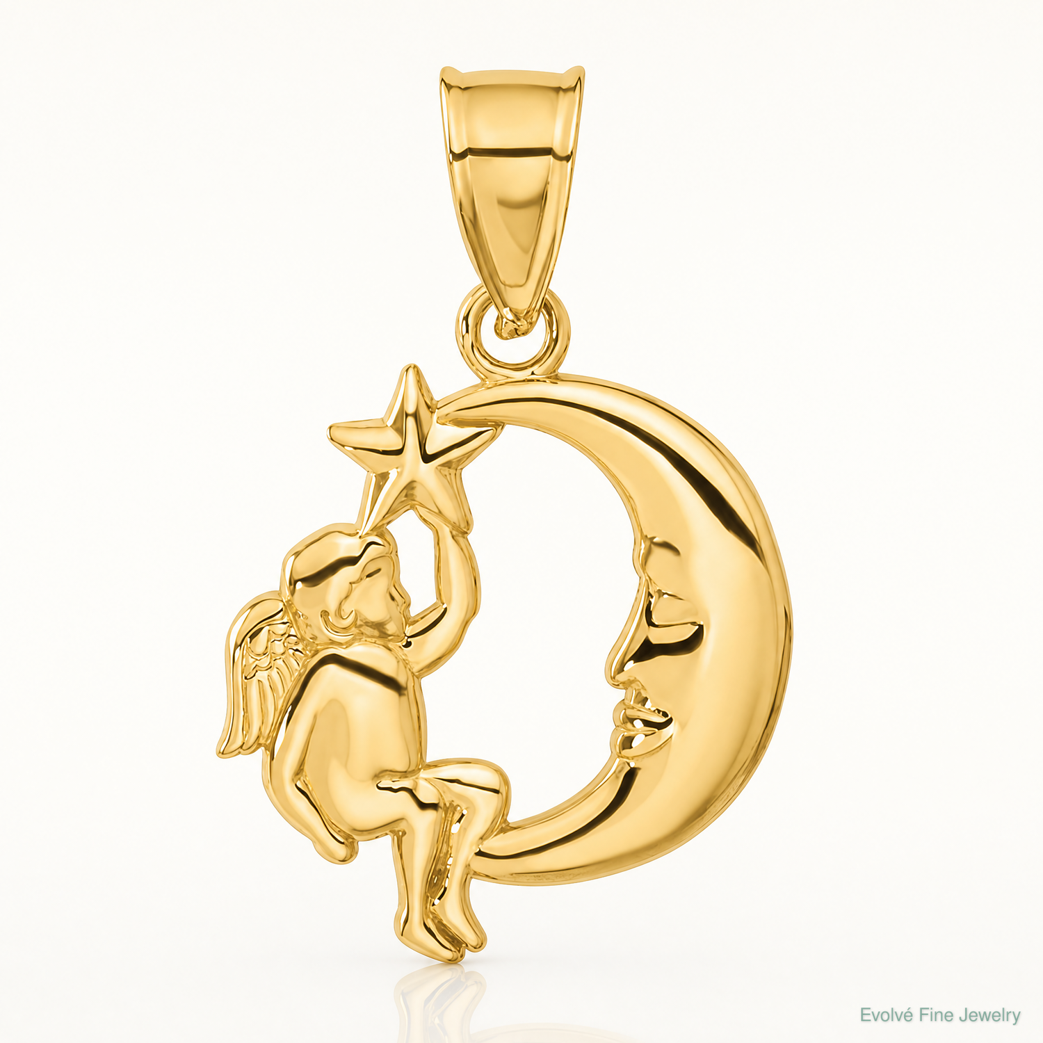 14K Angel, Moon and Star Pendant - Lifestyle View