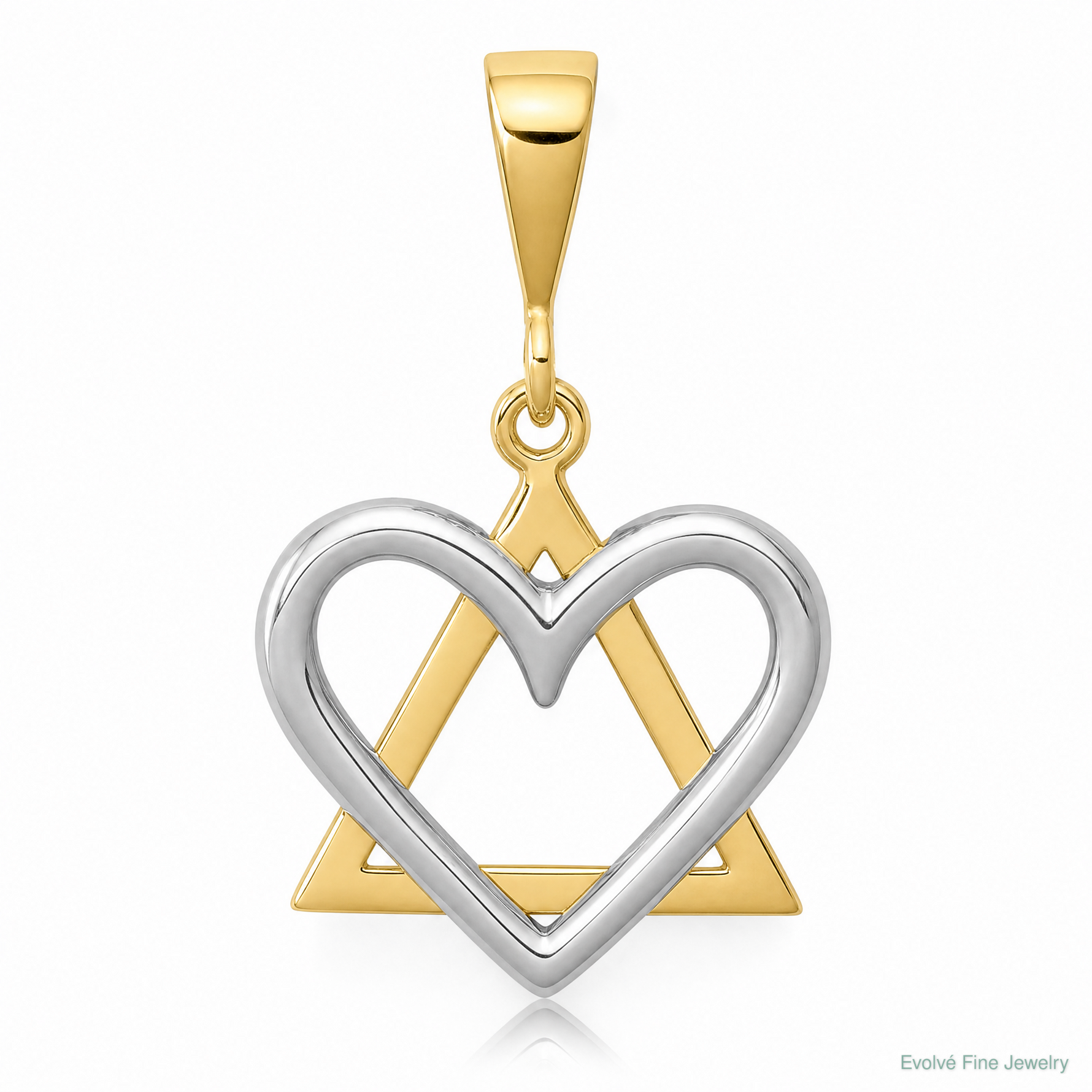 14K Two-Tone Star of David Heart Pendant - Lifestyle View