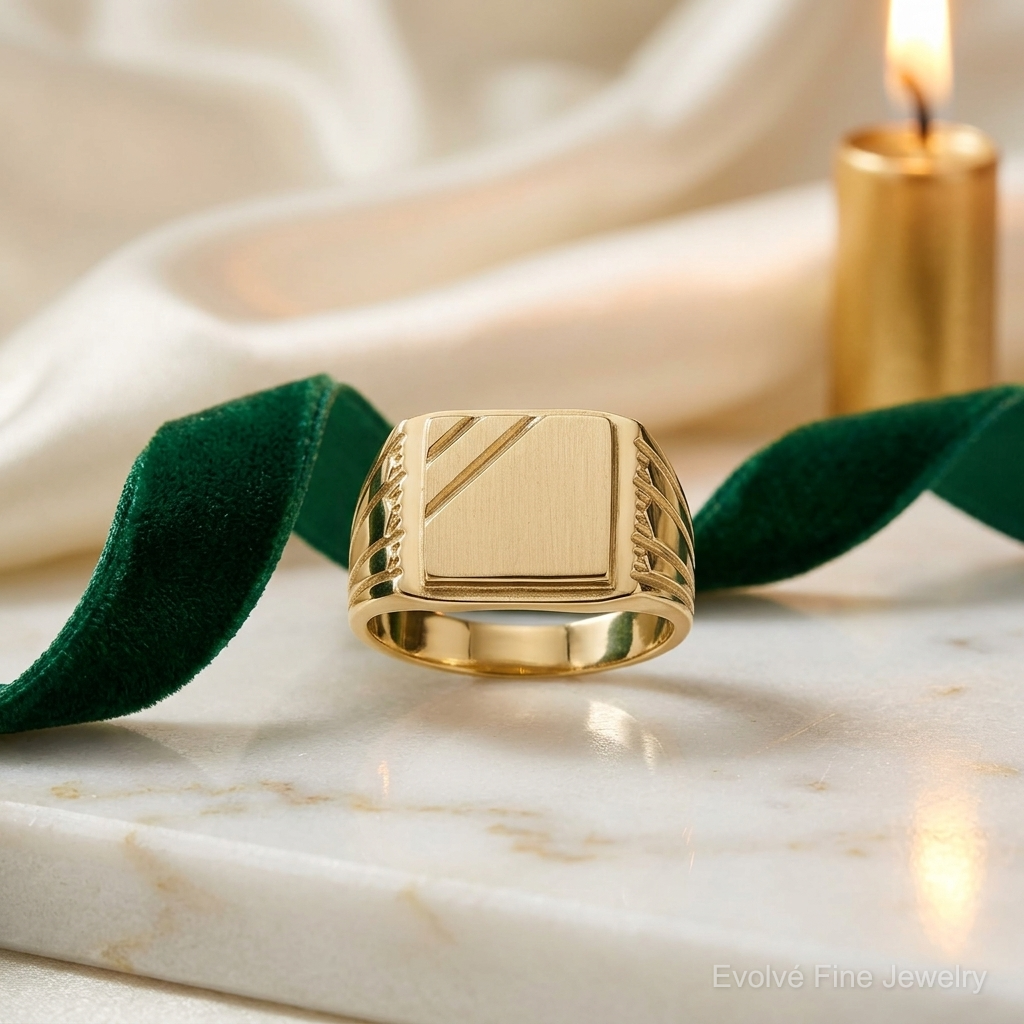 14k 11.5x11.0mm Open Back Mens Signet Ring - Lifestyle View