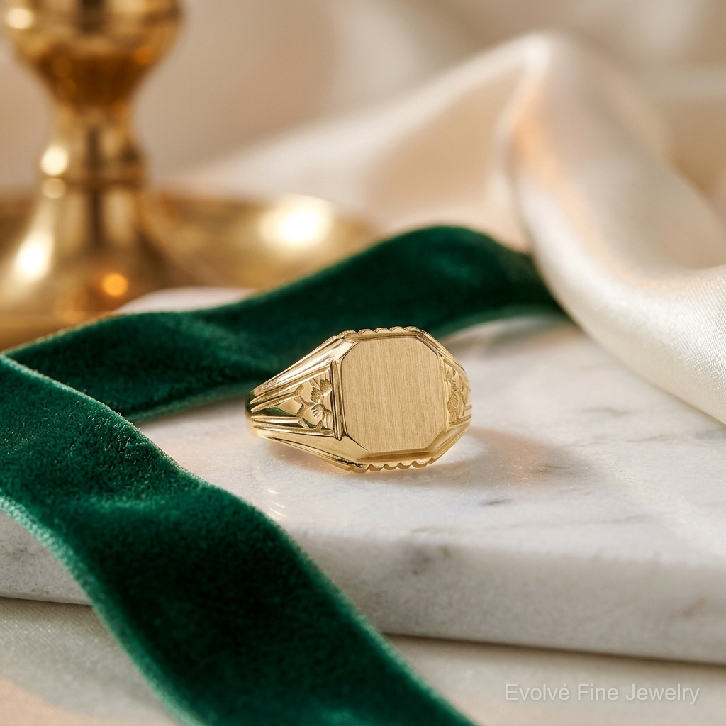 14k 9.0x9.0mm Open Back Floral Signet Ring - Lifestyle View