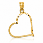 14K Satin Diamond-cut Crooked Heart Pendant - Lifestyle View