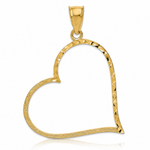 14K Satin Diamond-cut Crooked Heart Pendant - Lifestyle View