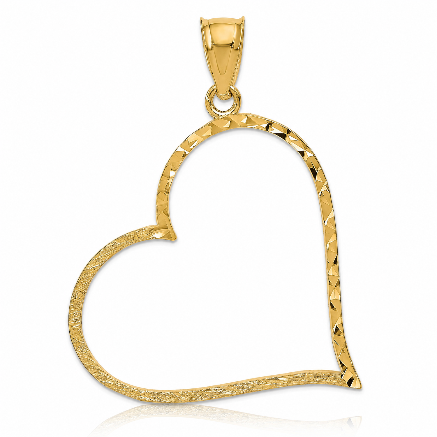 14K Satin Diamond-cut Crooked Heart Pendant - Lifestyle View