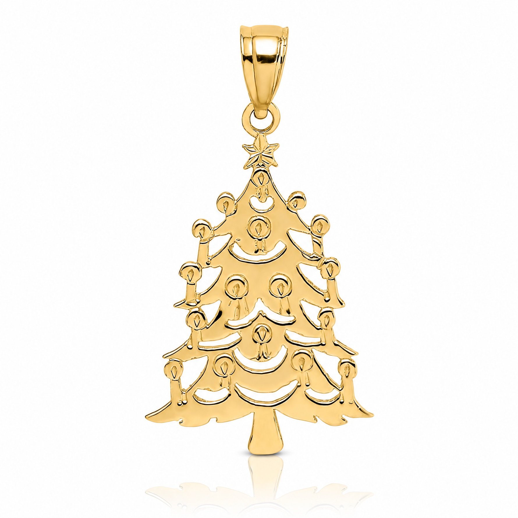 14k Polished Christmas Tree Charm - Lifestyle View