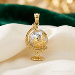14K w/Rhodium 3-D Moveable Globe Pendant - Lifestyle View