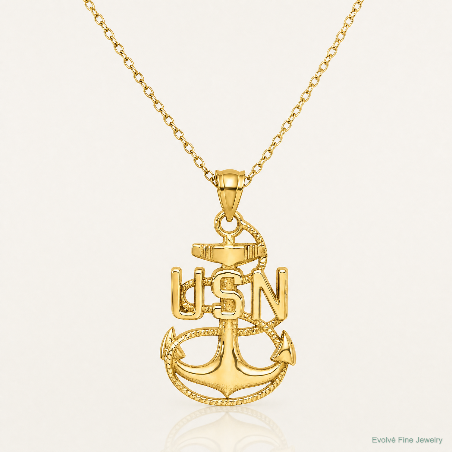 14k United States Navy USN Anchor Pendant - Lifestyle View