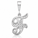 14KW White Gold Solid Polished Script Filigree Letter F Initial Pendant - Lifestyle View