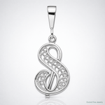 14KW White Gold Solid Polished Script Filigree Letter S Initial Pendant - Lifestyle View