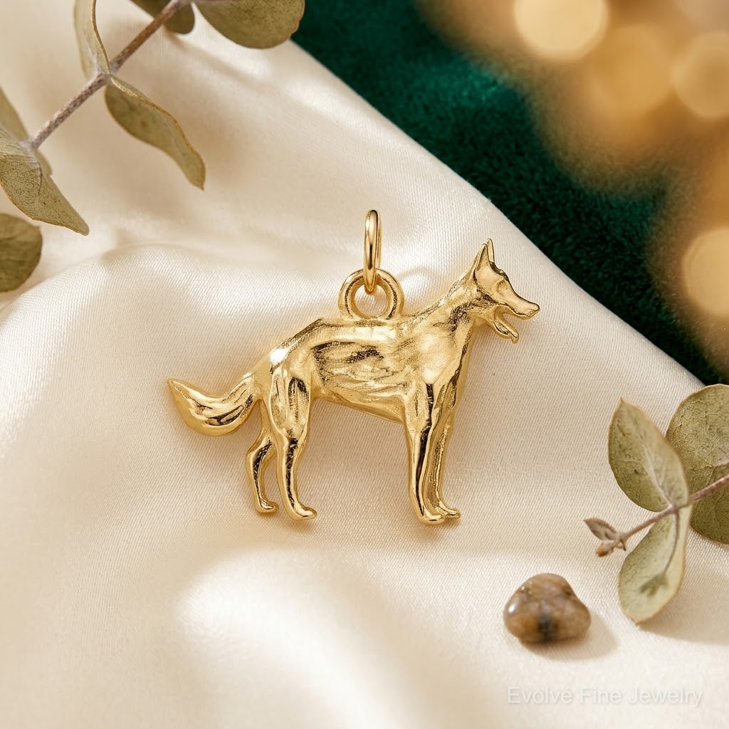 14k Solid Polished 3-D German Shepherd Charm - Lifestyle View