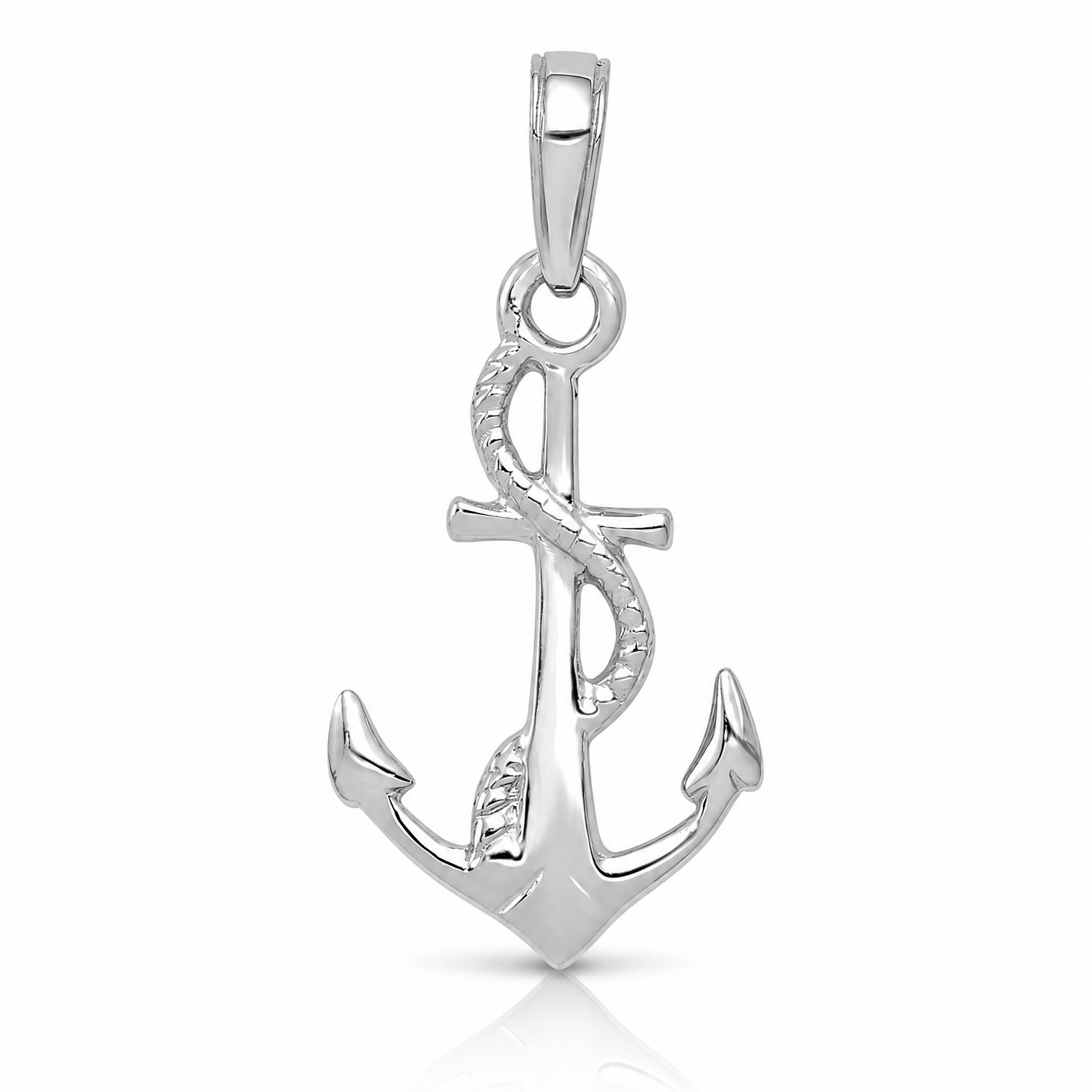 14K White Gold Solid Polished 3-D Anchor Pendant - Lifestyle View