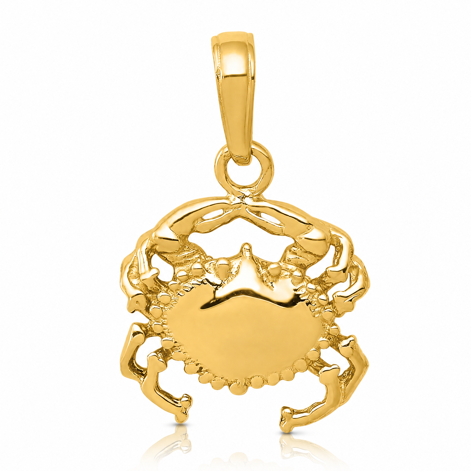 14k Solid Polished Open-Backed Crab Pendant - Lifestyle View