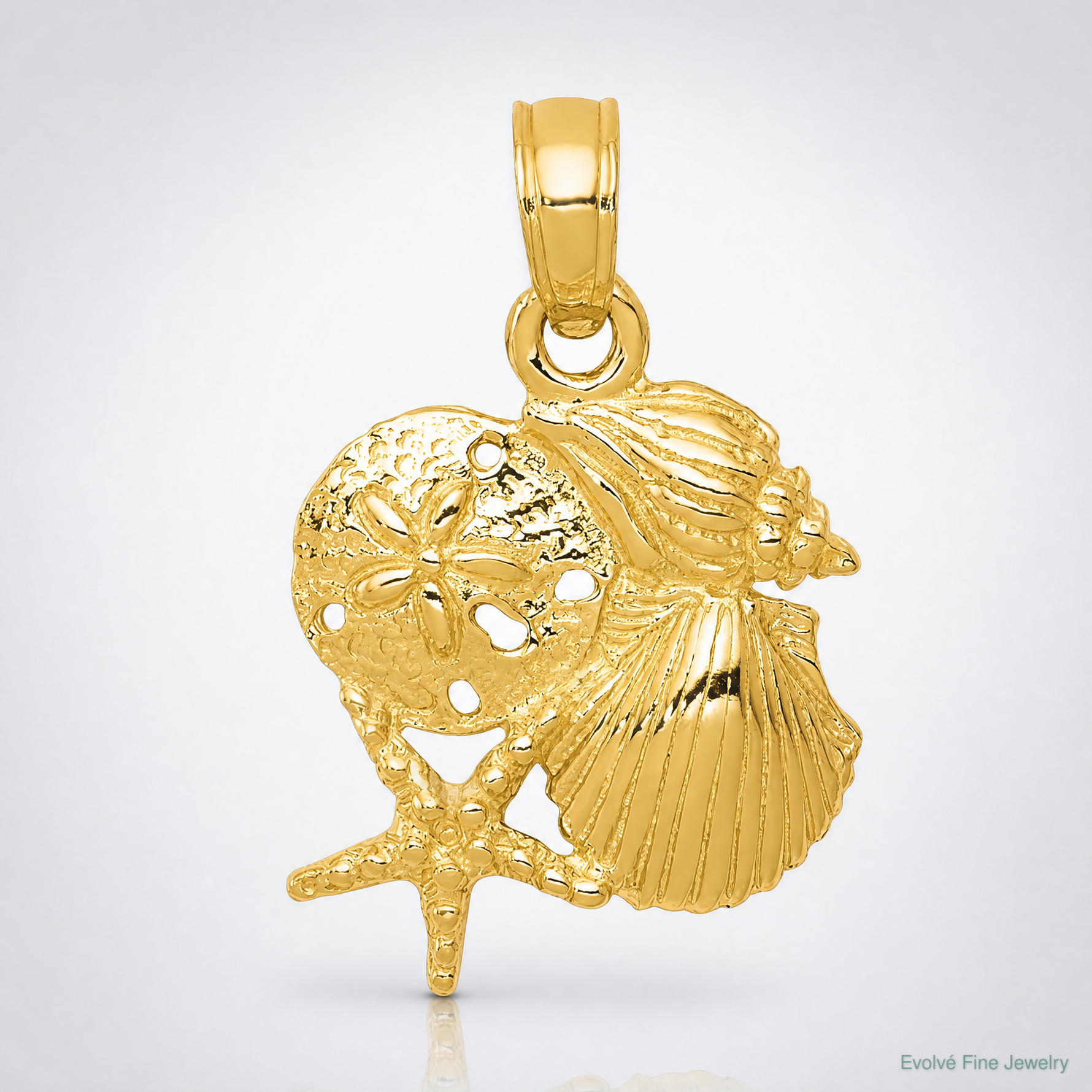 14k Solid Polished Mini Shell Cluster Pendant - Lifestyle View