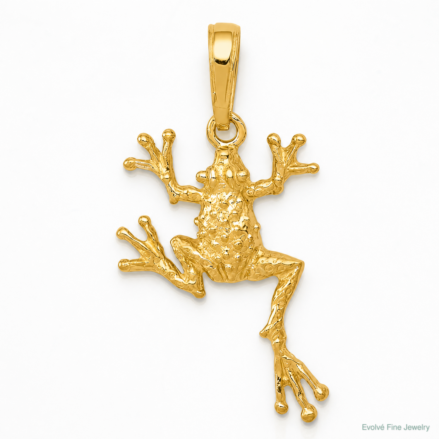 14k Solid Polished Open-Backed Frog Pendant - Lifestyle View