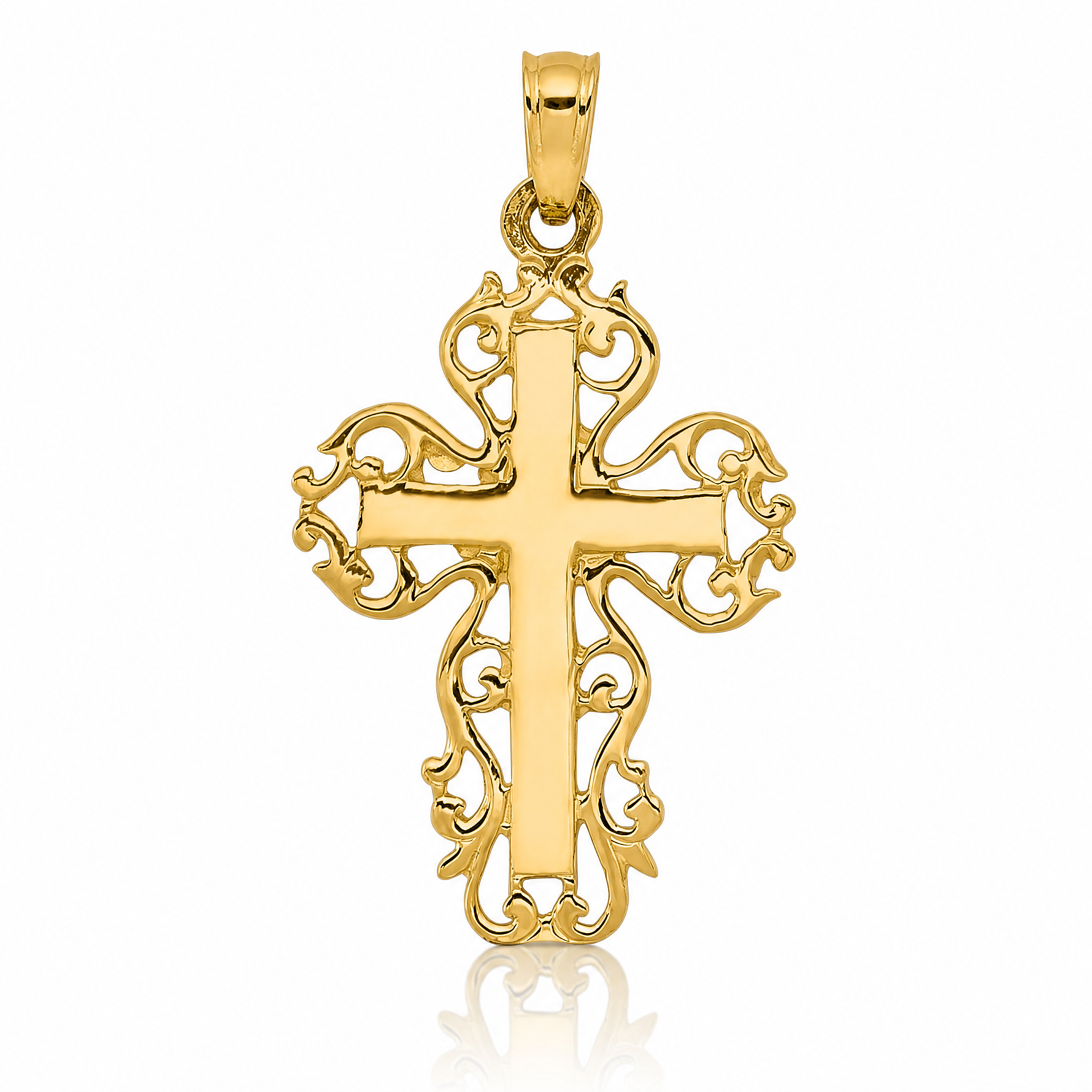 14k Polished Filigree Cross Charm - Lifestyle View