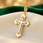 14k Two-tone Fleur De Lis Cross Pendant - Lifestyle View