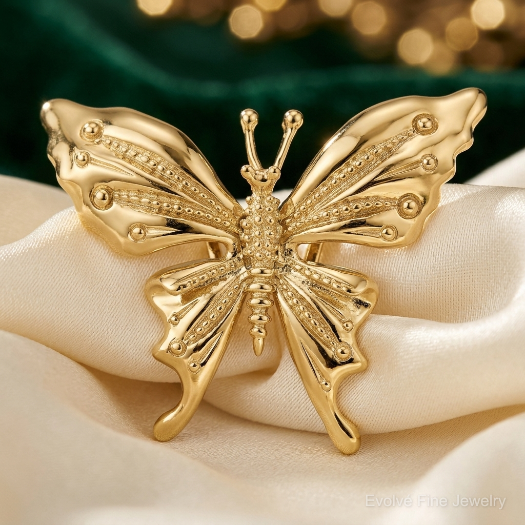 14k Polished and Beaded Butterfly Slide Charm - Lifestyle View