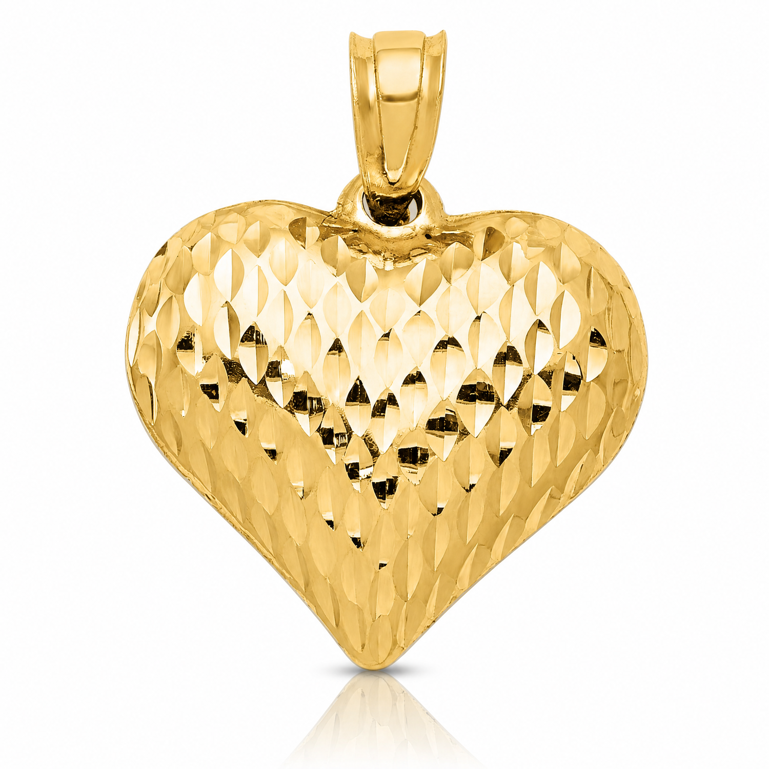 14K Polished and Textured 3-D Heart Pendant - Lifestyle View