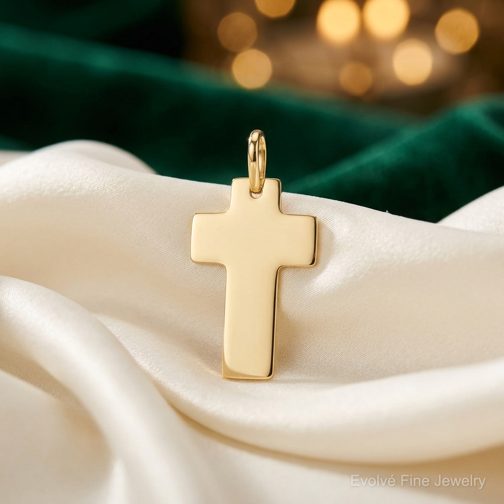 14k Polished Cross Charm - Lifestyle View