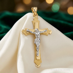14k Two-tone Crucifix Pendant - Lifestyle View