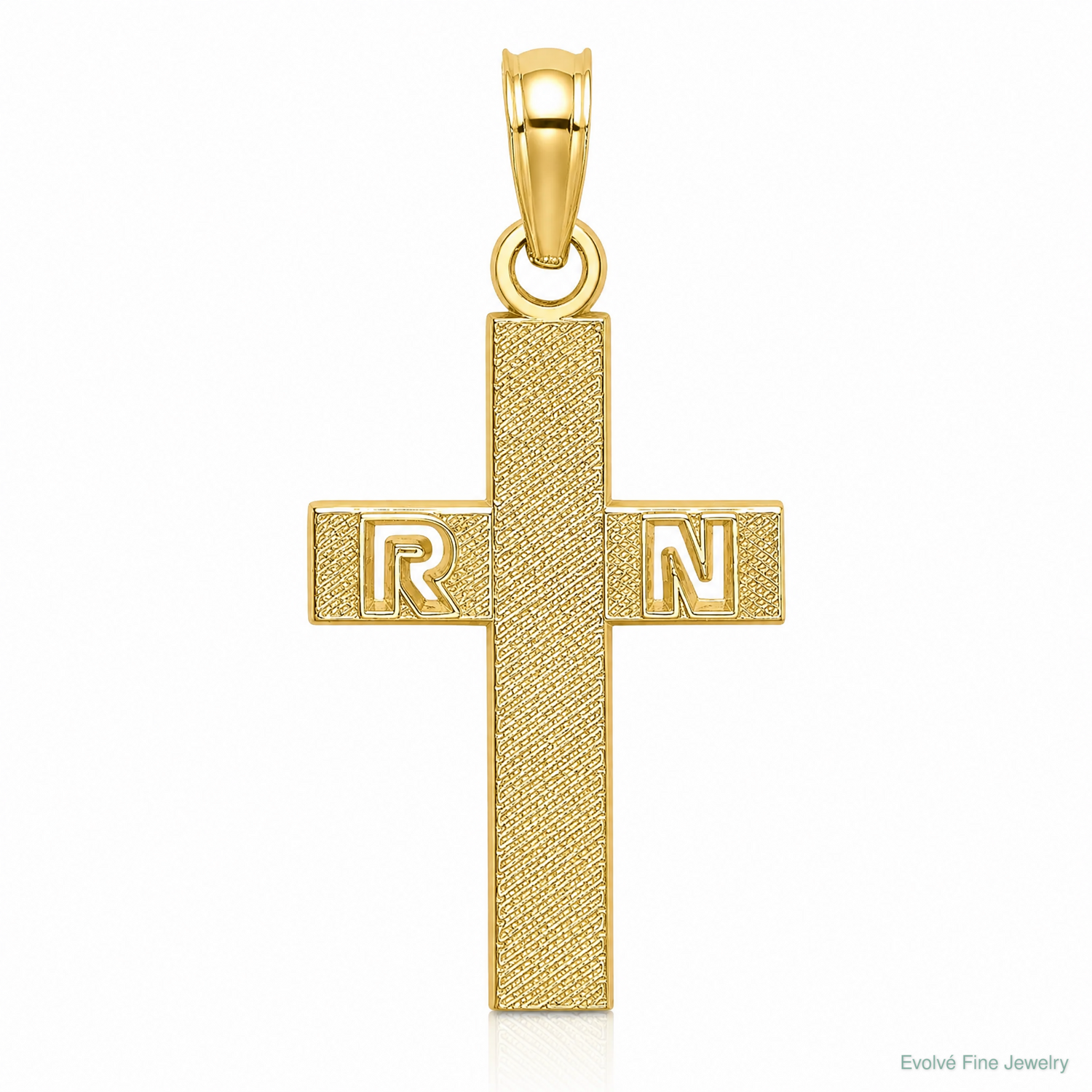 14k RN Cross Charm - Lifestyle View