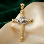 14k Two-tone Claddagh Cross Pendant - Lifestyle View