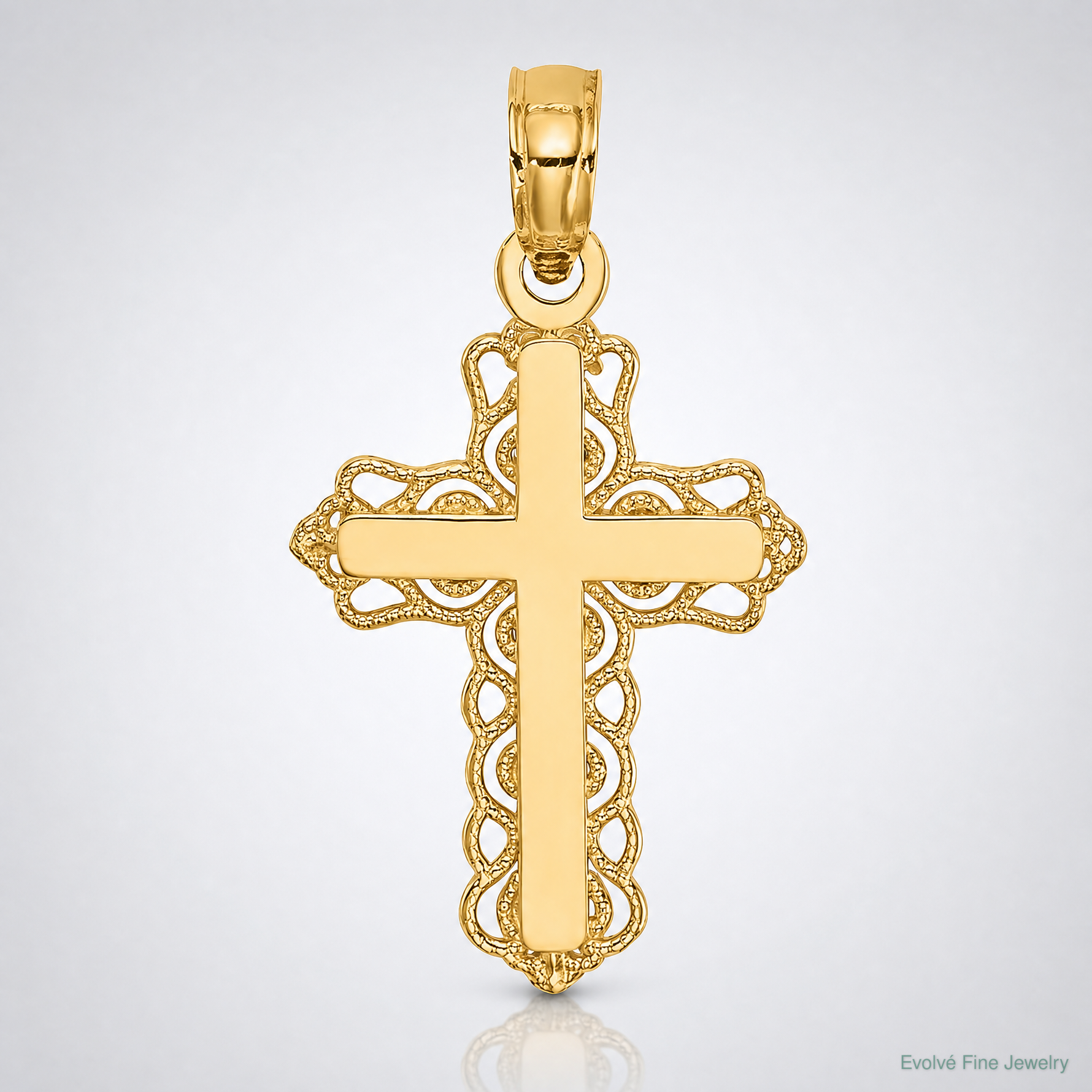 14k Budded Cross Charm - Lifestyle View