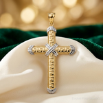14K And Rhodium Greek Key Cross Pendant - Lifestyle View