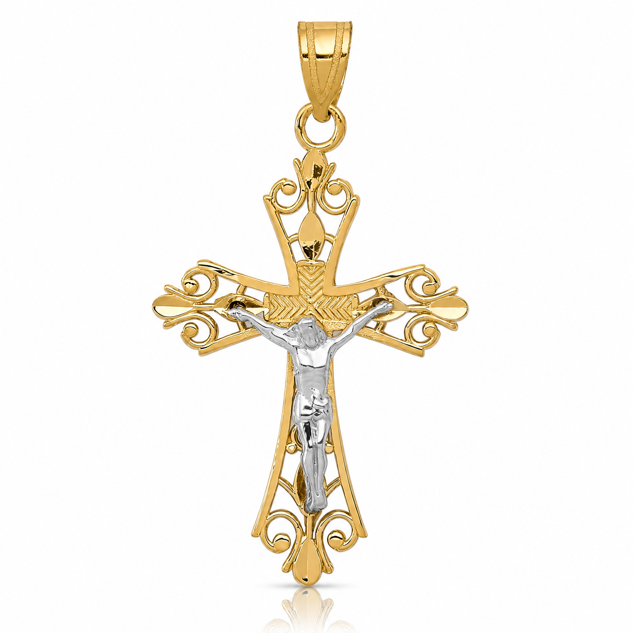 14K Two-tone Crucifix Pendant - Lifestyle View