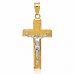 14K Two-tone Diamond-cut Crucifix Pendant - Lifestyle View