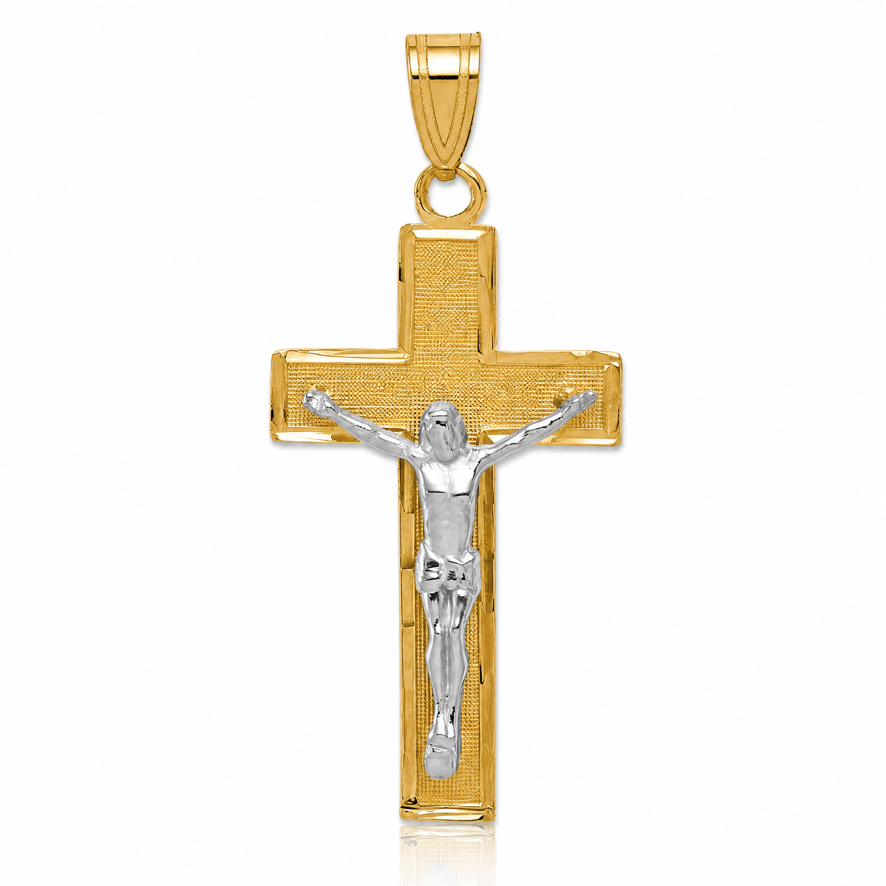 14K Two-tone Diamond-cut Crucifix Pendant - Lifestyle View