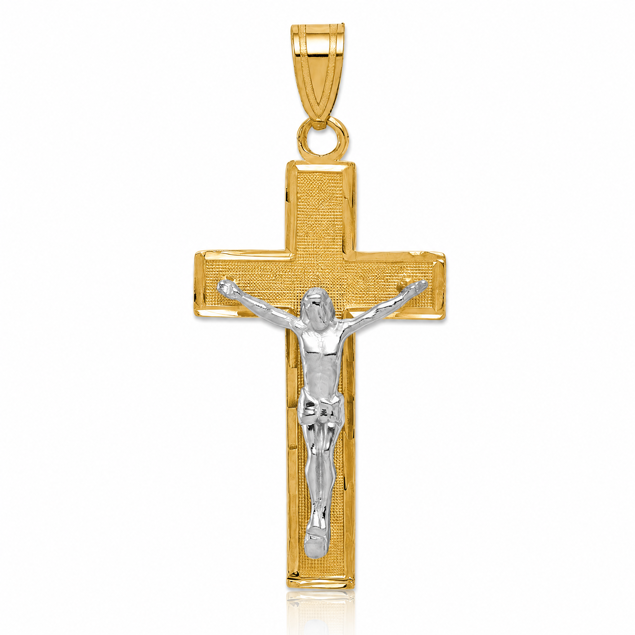 14K Two-tone Diamond-cut Crucifix Pendant - Lifestyle View