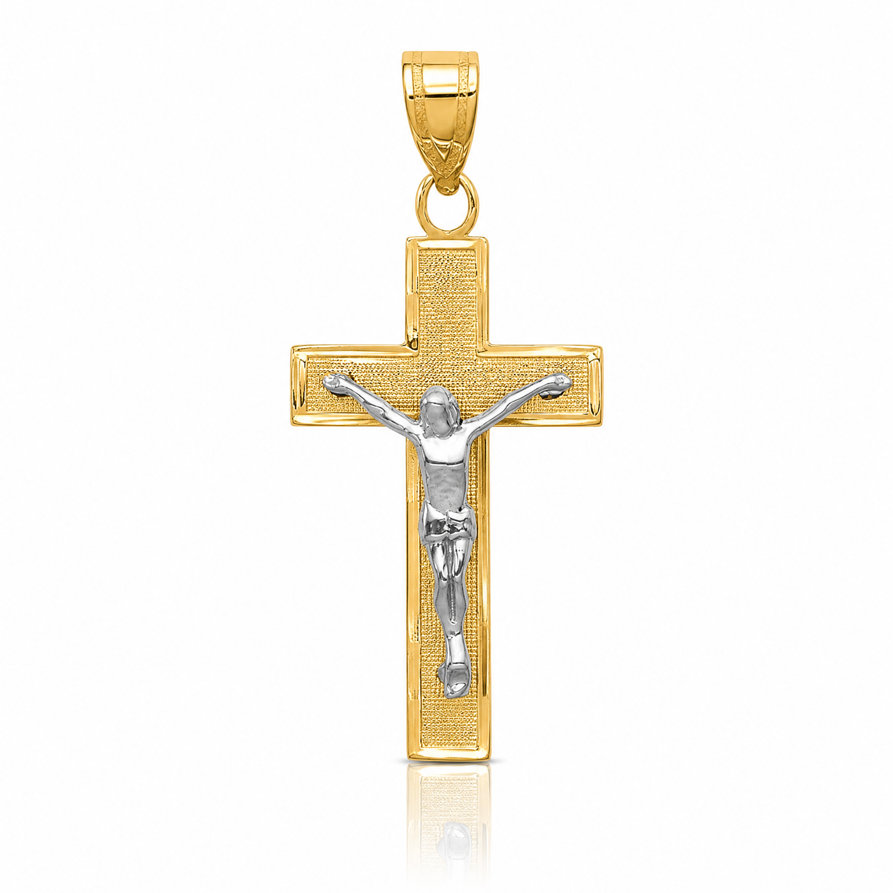 14K Two-tone Diamond-cut Crucifix Charm - Lifestyle View