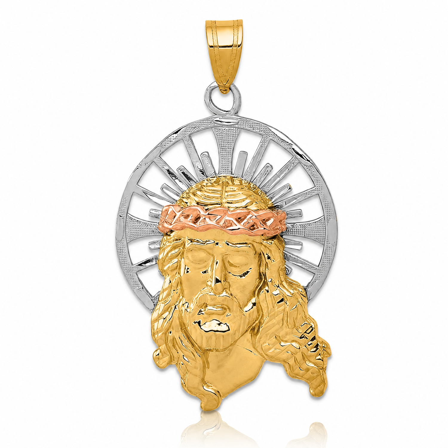 14K Tri-color Diamond-cut Christ Charm - Lifestyle View