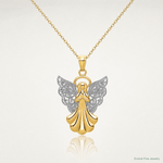 14k w/Rhodium Filigree Angel Pendant - Lifestyle View