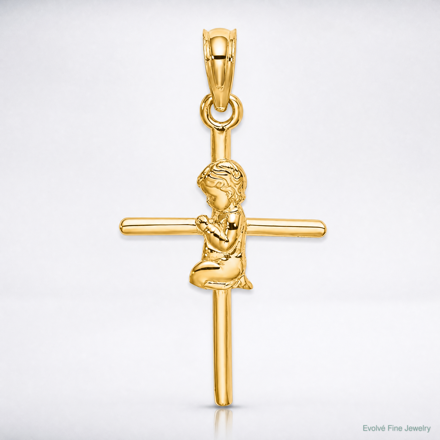 14k Praying Boy Cross Charm - Lifestyle View