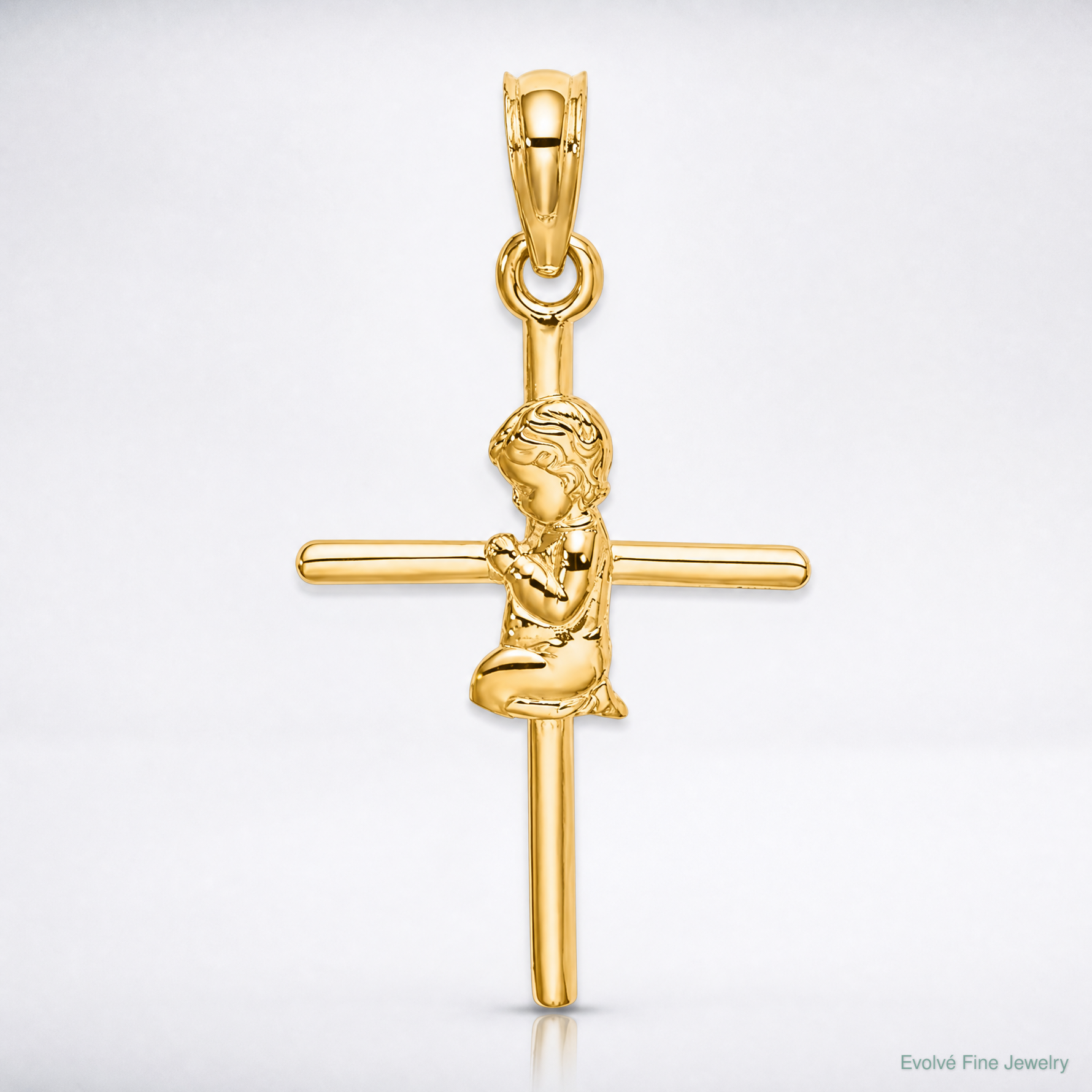 14k Praying Boy Cross Charm - Lifestyle View