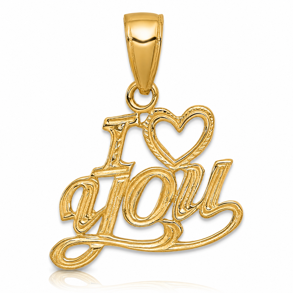 10K / 14K Yellow Gold Polished & Textured I Heart You Pendant