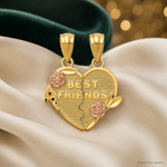 14k Two-tone BEST FRIENDS Break Apart Heart Pendant - Lifestyle View