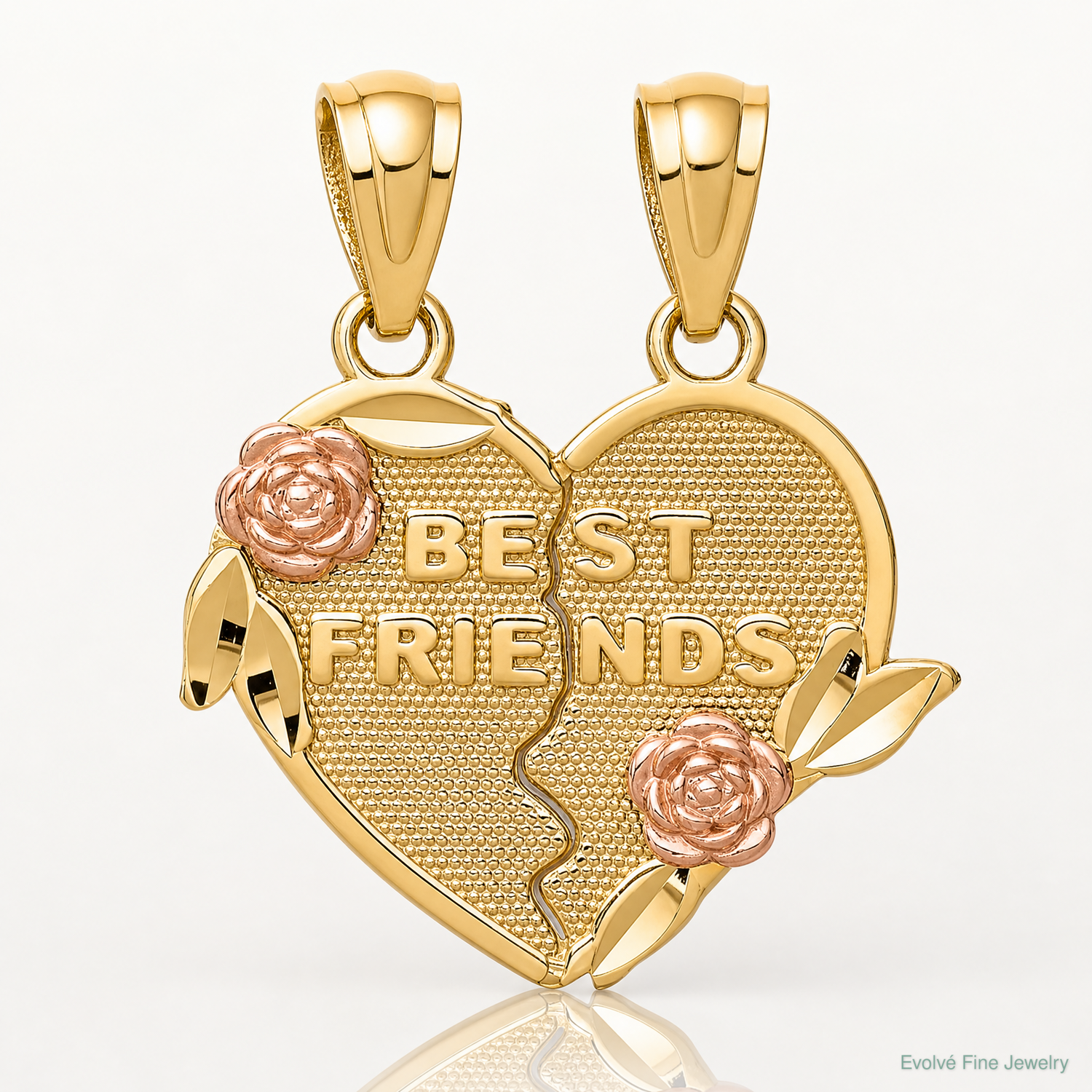 14k Two-tone BEST FRIENDS Break Apart Heart Pendant - Lifestyle View