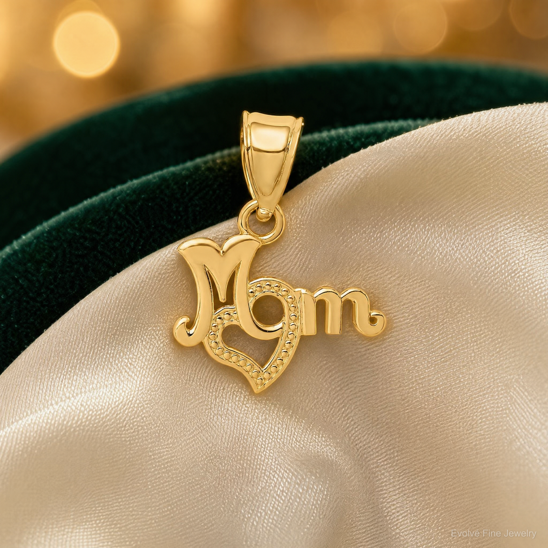 14K MOM with Heart Charm - Lifestyle View