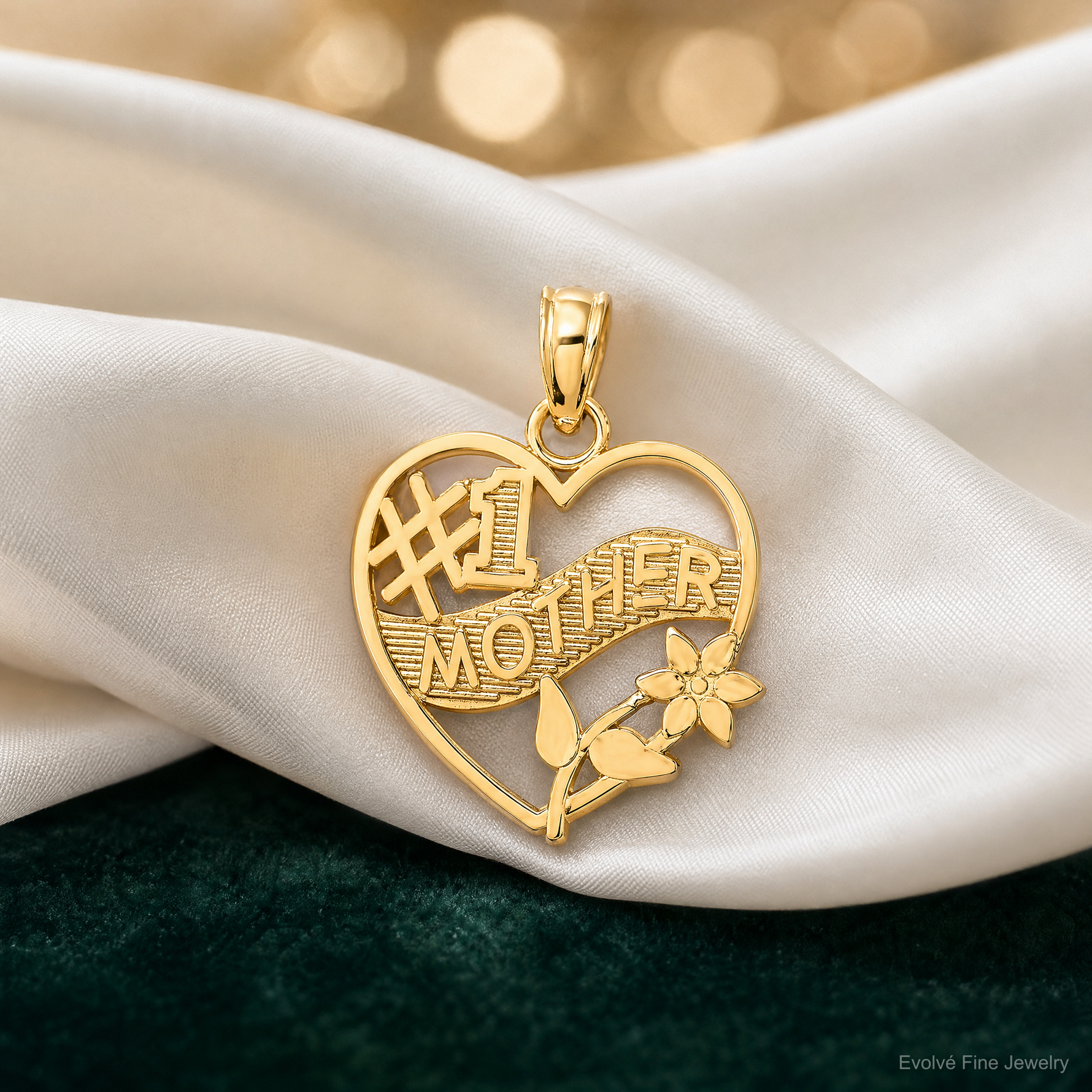 14K #1 MOTHER in Heart Frame Charm - Lifestyle View