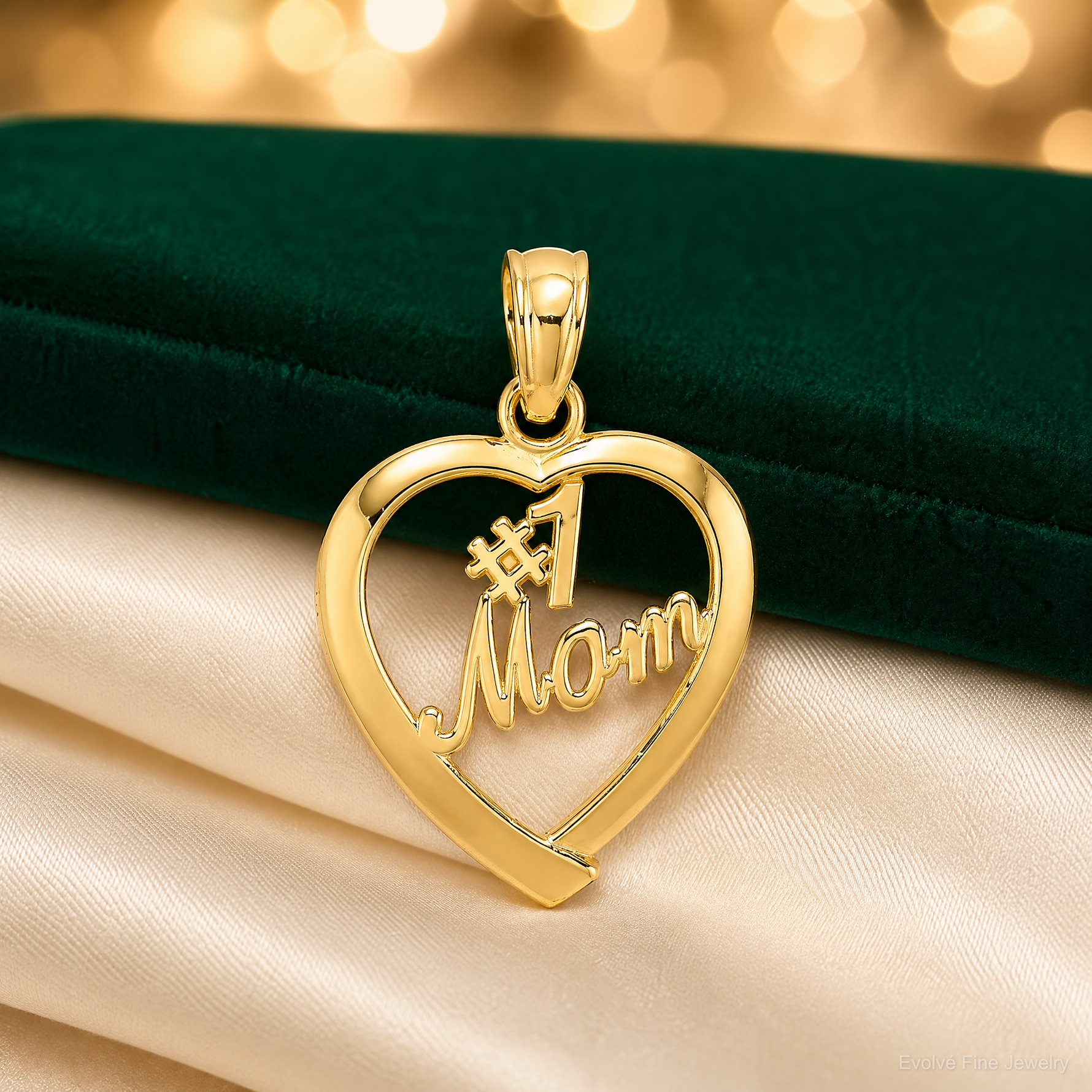 14K #1 MOM in Heart Charm - Lifestyle View