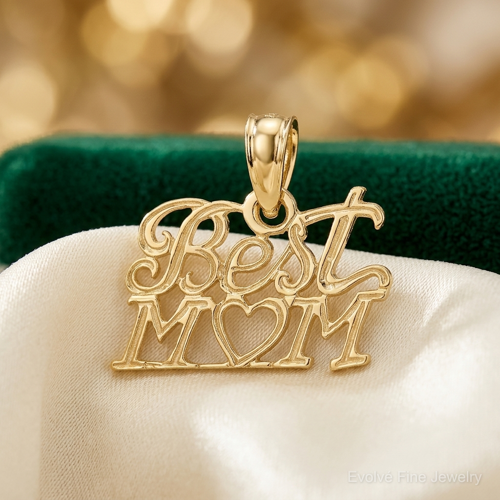 14K BEST MOM with Heart Charm - Lifestyle View