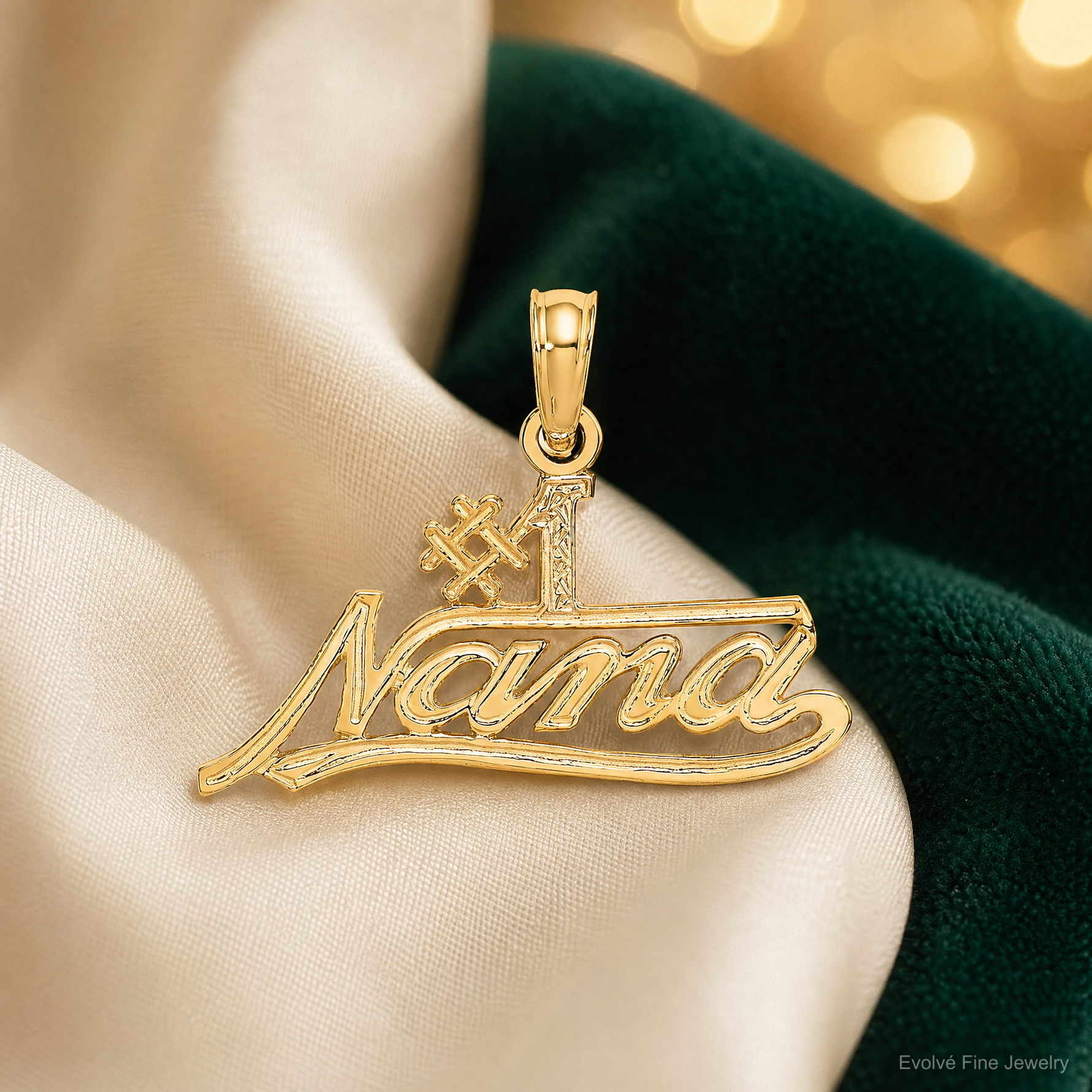 14K #1 NANA  Script Charm - Lifestyle View