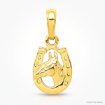 14K Horseshoe with Horse Head Pendant - Lifestyle View