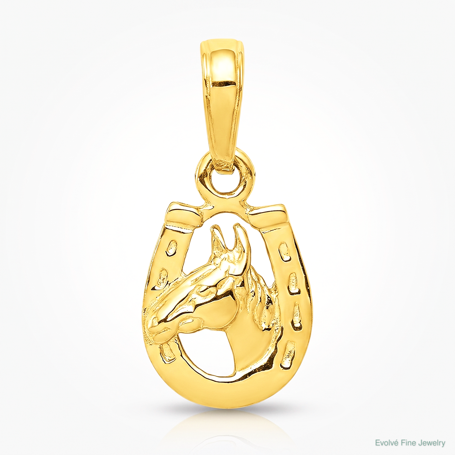 14K Horseshoe with Horse Head Pendant - Lifestyle View